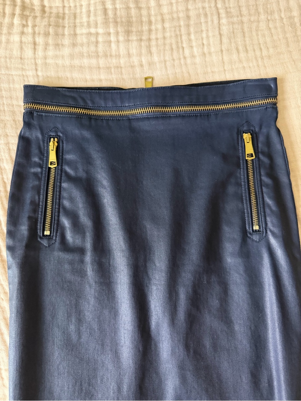 Burberry Navy Pencil Skirt with Gold Zip Accents UK8 US6